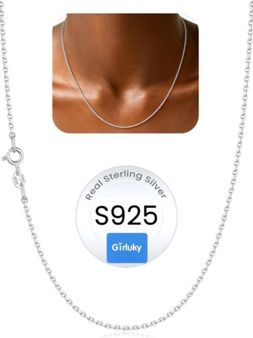 Elegant 1.1mm Cable Chain Necklace in 925 Sterling Silver for Women